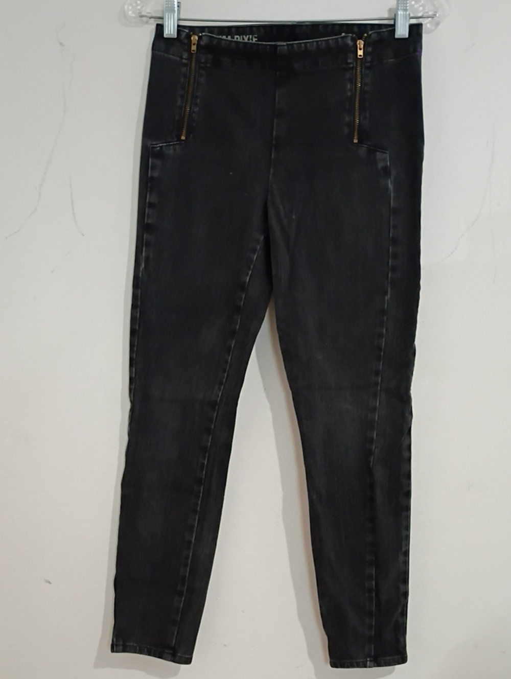 Women's Black Skinny Jeans with Gold Zip Accents